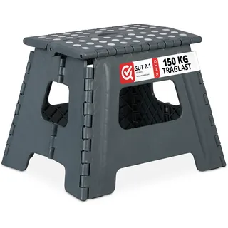 Relaxdays Klapphocker faltbar, Camping Hocker, Kinder Badhocker, bis 150 kg, Kunststoff, Hxbxt: 30 x 37 x 29 cm, grau