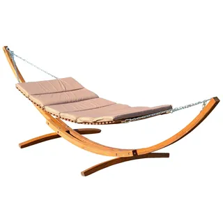 ALEOS. AS-S 400cm XXL Luxus Hängemattengestell Caribe Holz Lärche mit Holzhängematte mit Holzstreben und 4 Aufnahmen inkl. Auflage