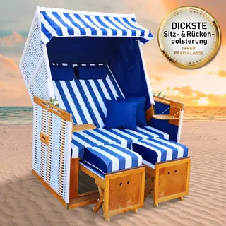 Strandkorb NORDERNEY DELUXE blau/weiß gestreift