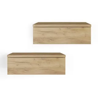 komto Wandregal mit Schublade Honing Eiche - Nachttisch Hängend 2er Set Nachttisch Wandmontage Wandschublade Nachtschrank Hängend | Monaco 46 x 3... - Bronze