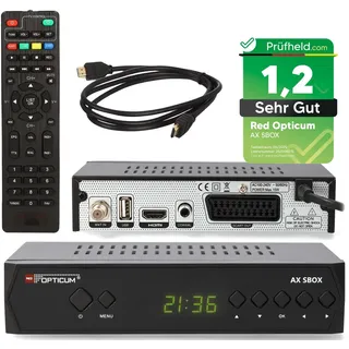 Opticum Red RED OPTICUM HD Sat Receiver für Satellitenschüssel mit Aufnahmefunktion S-Box PVR - Timeshift, HDMI, SCART, USB, Coaxial - Digital TV Receiver für Satelliten/Satellit + HDMI Kabel