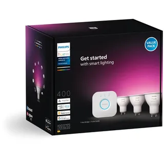 Philips GU10 Dreierpack inkl. Bridge 3 x 400lm Starterset Weiß/Farbe