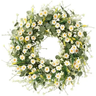 Zyronn Dekokranz Frühlings- und Sommer-Türkranz, künstlicher -Margeritenkranz,45cm, für Haustür, Fenster, Wand, Hochzeit, Bauernhaus- und Festdekoration gelb