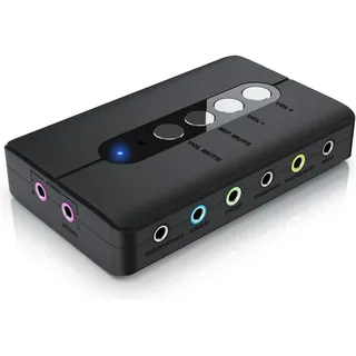CSL externe USB-Soundkarte, 7.1 Surround Sound, Stereo Audio Adapter, für PC - Win 10, 11 USB Soundkarte, Schwarz