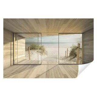 Wallarena Fototapete 3D EFFEKT Strand Meer Sand Natur Fenster Wohnzimmer Schlafzimmer, Glatt, 3D-Optik, Tapete inklusive Kleister Vliestapete Motivtapete 1.52 m x 1.04 m