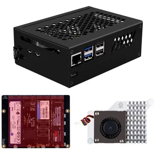 GeeekPi N16 Quad M.2 M-Key NVMe SSD Hut mit Metallgehäuse & Aktivkühler für Raspberry Pi 5, unterstützt M.2 NVMe M-Key 2230/2242/2260/2280 SSDs