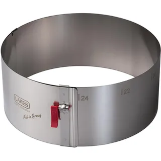 LARES Tortenring mit Klemmhebel Edelstahl | Skala | 18–30 cm | Made in Germany | 10 cm hoch | Verstellbarer Kuchenring rund | Spülmaschinengeeignet