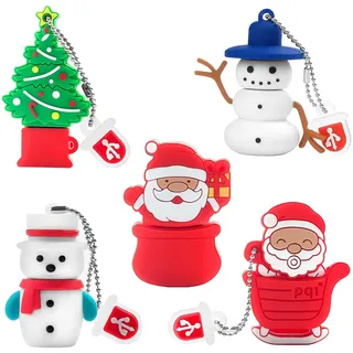 Weihnachts USB Stick 16GB (5er-Pack) Neujahrsgeschenke für Familie und Freunde, BorlterClamp Niedlicher Speicherstick von Weihnachtsmann Schneemann Weihnachtsbaum Stil USB-Flash-Laufwerk