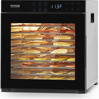 Vevor Dörrgerät Dörrautomat 10 Edelstahlschalen, elektrischer 1000 W Futtertrockner mit einstellbarer Temperatur, Gefriertrockner für Trockenfleisch Fleisch Obst Gemüse Kräuter Hundeleckerlis