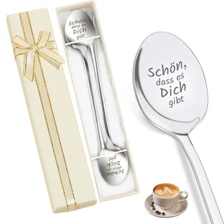 Tarqite 2 STK Kaffeelöffel mit Gravur, Schön dass es Dich Gibt Geschenke, Gravierter Löffel Edelstahl, Personalisiert Dessertlöffel mit Geschenkbox für Männer Frauen Geburtstag Hochzeitstag Jahrestag