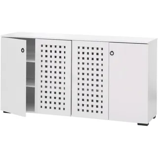 Mendler Sideboard HWC-N87, Kommode Schrank Anrichte, 3D-Flecht-Design 4 Türen 9 Staufächer 83x159x37cm ~ weiß