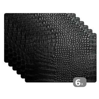 MuchoWow Platzset Leder - Textur - Schwarz - Grau, (6-St), Platzsets, Tischset, Abwaschbar, Tischsets, Platzdeckchen schwarz