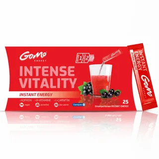 GoMo ENERGY® Energiegetränk ohne Zucker I Wachmacher mit L-Carnitin, Koffein, Vitamin-B-Komplex hochdosiert I Getränkepulver mit beerigem Holunder Geschmack I INTENSE VITALITY (25 Stk)