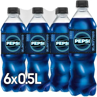 Pepsi Electric Blue Zero Zucker, Das neue Limited Edition von Pepsi, Koffeinhaltige Cola in der Flasche, Zuckerfrei, EINWEG (6 x 0.5 l)