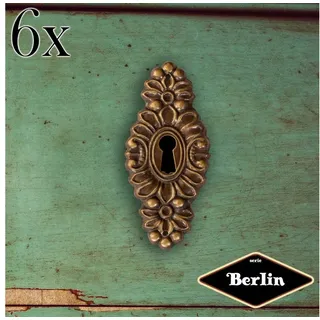 Antikas Möbelbeschlag Schlüsselplatte mit Schlüsselloch, Eisen in Messing pat.,Serie gelb