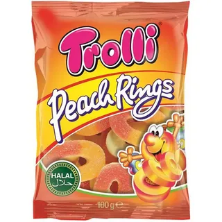 Trolli GmbH Trolli Peach Rings Halal saures Fruchtgummi mit Schaumzucker 100g