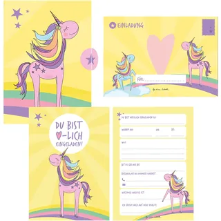 Nova MD 12 Einladungskarten Geburtstag Einhorn (Handgemachte Einladungskarten Kindergeburtstag inkl. 12 liebevollen Hand designten Briefumschlägen)