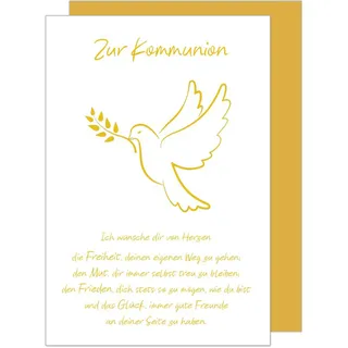 Edition Seidel Premium Glückwunschkarte zur Kommunion mit Umschlag. Kommunionskarte Karte mit Spruch Grusskarte Taube Vogel Junge Mädchen (KO288 SW024)