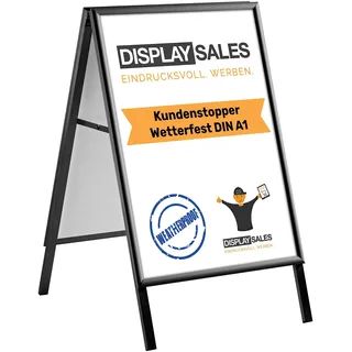 DISPLAY SALES Plakatständer SLIM DIN A1 schwarz | Werbeaufsteller mit 32 mm Profil für A1 Plakate | Poster Aufsteller mit Wasserablauflöchern | Kundenstopper outdoor wetterfest inkl. 2 Schutzfolien