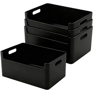 LYLIDIA 4 Stück Ordnungsbox Kunststoff Aufbewahrungsbox Schwarz 26x18x13.5cm, Organizer Box Niedrigeren Vorderseite, Plastikbox Körbchen Ordnungssystem für Bad, Küche, Büro, Regal (4 Große Schwarz)