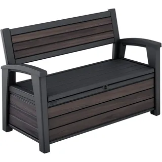 Keter Signature Gartenbank 130x60x85 cm, wetterfeste Aufbewahrungsbank mit 227 Liter Stauraum, Holzdesign Rosewood, 2-Sitzer Sitzgelegenheit, Palisander