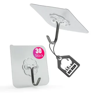 BigDean 30 Stück Klebehaken extra stark & selbstklebend – Wandhaken 180° drehbar - Haken ohne Bohren halten problemlos bis zu 10 kg