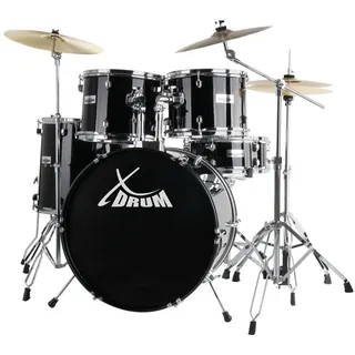 XDrum Semi 22" Standard Schlagzeug Midnight Black Set inkl. Galgenständer - Crash Becken und Galgenbeckenständer - Schwarz