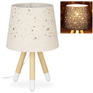 Relaxdays Tischlampe Kinderzimmer, Nachttischlampe für Mädchen, E14, runder Stoffschirm mit Sternen, 40 cm hoch, rosa