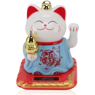 HERCHR Winkende Katze, Solarbetriebene Kawaii Winkende Katze, Glückskatze Winkekatze, Chinesische Glückskatze, Katzen Deko, Winkender Arm, Statue, Figur Für Zuhause, Auto, Ornament(Blau)