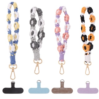 GLOBLELAND 4 Stück Boho Blumen Handy Armband Mit 4 Stück Handy Umhängeband, Halteband, Handy Hülle, Handgelenk Umhängeband, Anhänger, Dekorationen, Handgefertigter Schlüsselanhänger Für Frauen