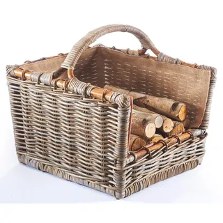 Kobolo Holzkorb Rattan grau mit abnehmbarem Jutestoff