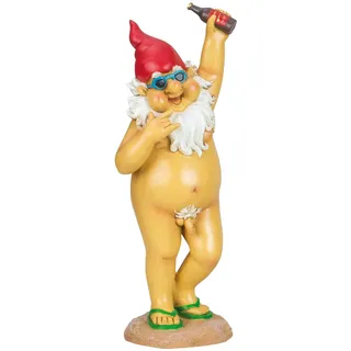 Geschenkestadl Nackter Zwerg Party FKK lustiger Gartenzwerg H 31,5 cm Modell Feierzwerg Figur für Haus und Garten