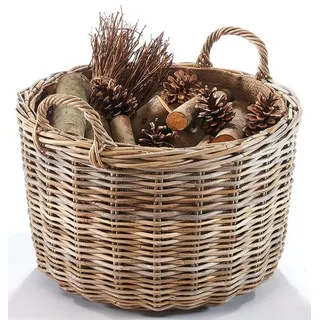 Kobolo Kaminholzkorb rund Rattan grau 34 x 50 cm