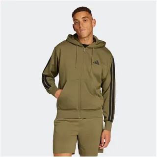 adidas Essentials 3-Streifen Fleece Zipper Hoodie Herren Olive strata/Black M