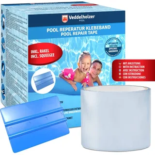 Veddelholzer Pool Reparaturset wasserdichtes unterwasser Klebeband 10 cm x 150 cm Transparentes Abdichtband, Flex Tape, Flickzeug zum Abdichten von Swimmingpool für alle Pooloberflächen