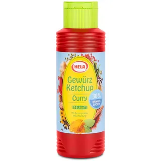 Hela Ketchup Curry delikat 30% weniger Zucker in Flasche, 300ml