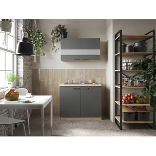 Respekta Miniküche Merle B: ca. 100cm Grau/Eiche