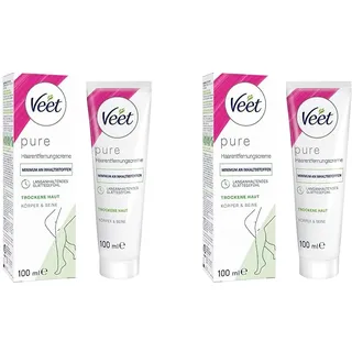 Veet Pure Haarentfernungscreme für Körper, Arme & Beine - Enthaarungscreme für trockene Haut - Minimum an Inhaltsstoffen & angenehmer Duft - 100 ml (Packung mit 2)