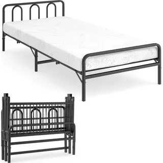COSTWAY Klappbett 90x200, Bett klappbar mit 10cm Matratze, Einzelbett bis 220kg, Gästebett Bettgestell mit Memory-Schaum, Kopfteil & Metallrahmen ... - Schwarz/Weiß