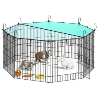 SONGMICS Kleintiergehege, mit Abdeckung, atmungsaktiv, Sonnenschutz, 8 Gitterplatten 1,38 m, 1,38 m, 60 cm