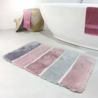 Homie Living Badteppich, Badematte kuscheliger Flauschiger weicher Flor l rutschfest und Waschbar Rio Marina (70 x 120 cm, Rosa Grau Silber)