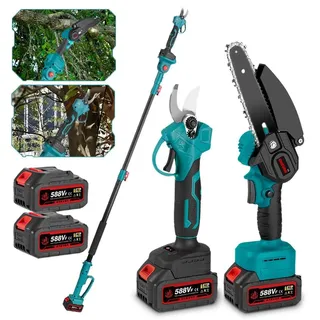 Akku-Hochentaster Akku-Astschere 3 in 1 Akku Teleskop Baumschere Elektro Hochentaster Bürstenlose Bis zu 2 m ausziehbar mit 2 Akkus