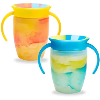 Munchkin Miracle 360 6+ Monate 7oz Baby Trinklernbecher (2er-Pack). Freifluss-Becher für Kleinkinder. Trainingsbecher, BPA-frei, auslaufsicher, spülmaschinenfestes Babytrinkflasche Blau/Gelb)