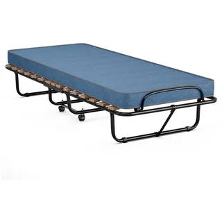 COSTWAY Gästebett klappbar mit Matratze, 80x190cm Einzelbett mit Rollen blau