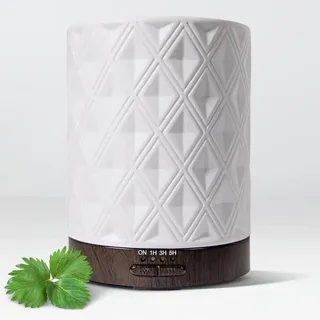 Earnest Living Diffusor für ätherische Öle aus weißer Keramik, 250 ml, Timer,