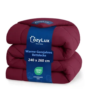 CozyLux Bettdecke 240x260 für 4 Jahreszeiten - Bettdecke Ohne Bezug 240x260 cm Mikrofaser - Füllung 300GSM - Steppdecke mit 4 Eckschlaufen, Oeko-TEX 100, Maschinenwäsche, 260x240, Burgunderrot