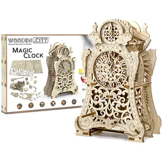 WOODEN.CITY Holz Mechanische Modellbausatz - 3D Puzzle Magische Uhr, Holzpuzzle Erwachsene, Laserschnitt Größe 129mm x 141mm x 218mm, DIY Spielzeug, Rätsel für Erwachsene, Hobby