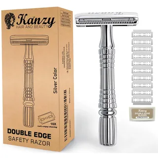 KANZY Rasierhobel Herren und Damen mit Reise Etui Nassrasierer Sicherheitsrasierer arbeitet mit allen Doppelkante Rasierer Klingen Safety Razor Set