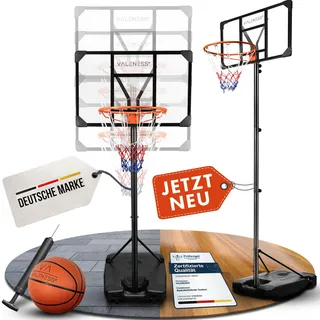 VALENESS® Basketballkorb Outdoor - [135 bis 305 cm] Höhenverstellbarer und Wetterfester Ständer - Profi Korb Mit Basketball und Pumpe für Kinder und Erwachsene (Jugendliche und Erwachsene)
