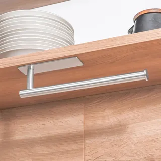 ELMOWO - Premium Edelstahl Küchenrollenhalter ohne Bohren selbstklebend inkl. Spezialkleber (extrem sicherer Halt) Küchenrollenhalterung für Küchenschrank, Spülbecken oder zur Wandbefestigung (silber)